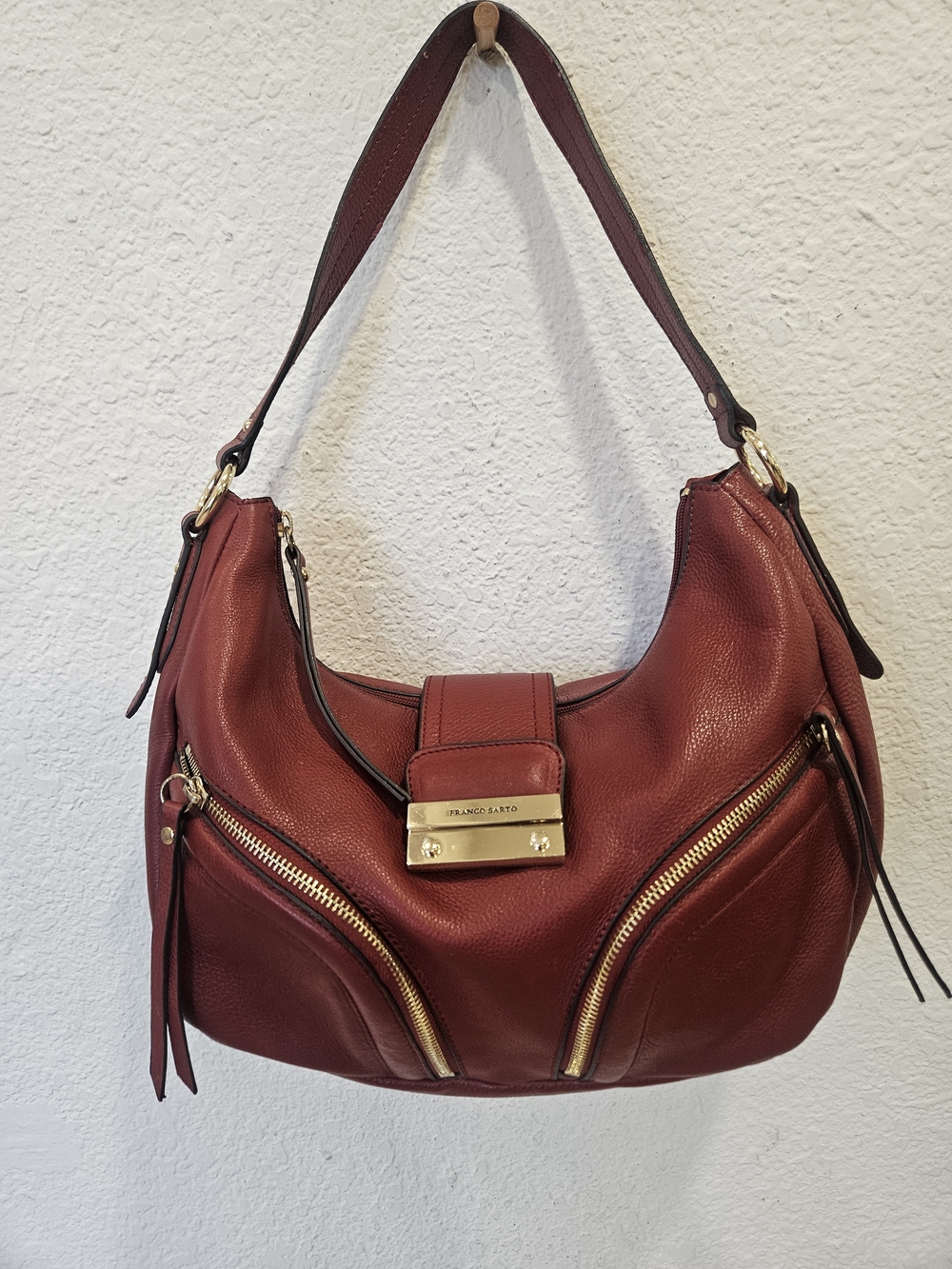 Franco Sarto Red Leather Hobo Shoulder Bag